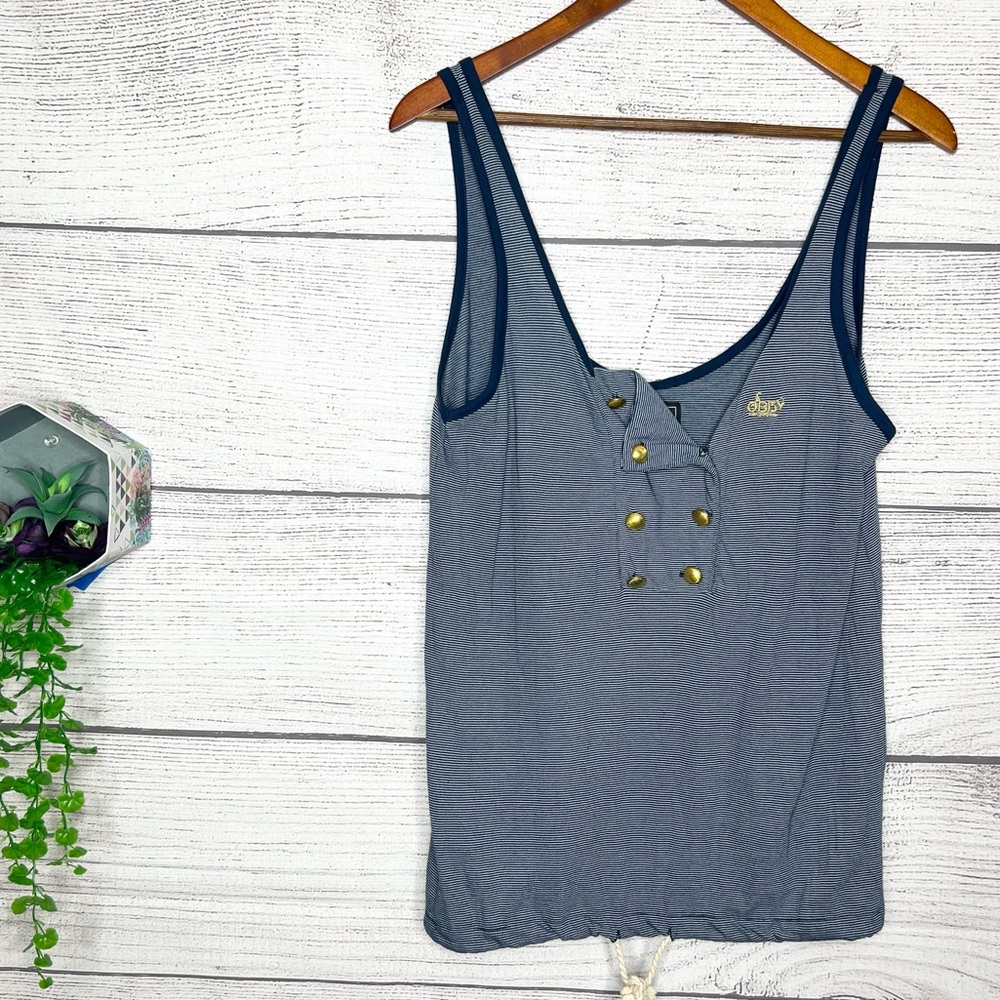OBEY Nautical Blue Striped Sailor Tank Top Size Small